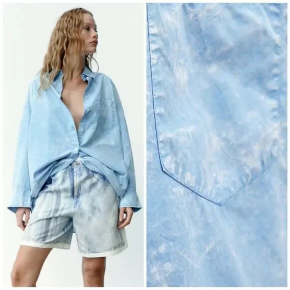 ZARA WASHED EFFECT POPLIN SHIRT - Picture 2 of 13